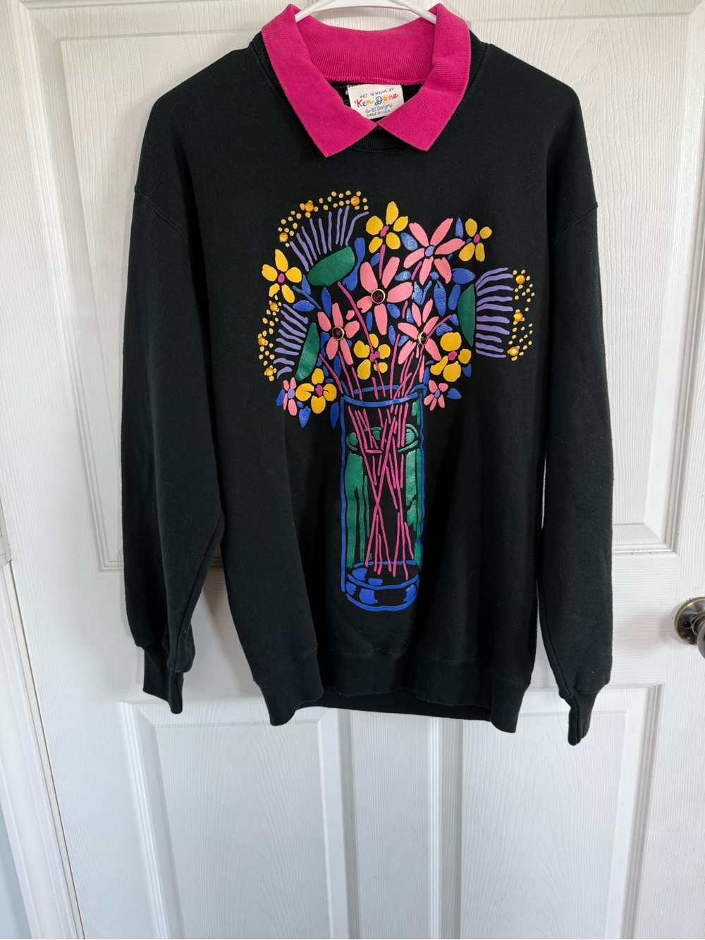 Vintage 80s 90s Ken Done Art to Wear Floral L Sweatshirt Wearable Art Grandma